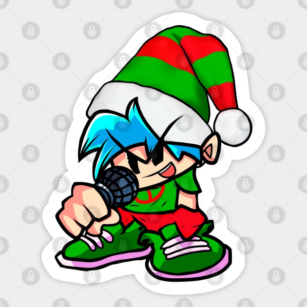 Xmas BoyFriend Elf FNF Detailed Version Sticker by Abrek Art